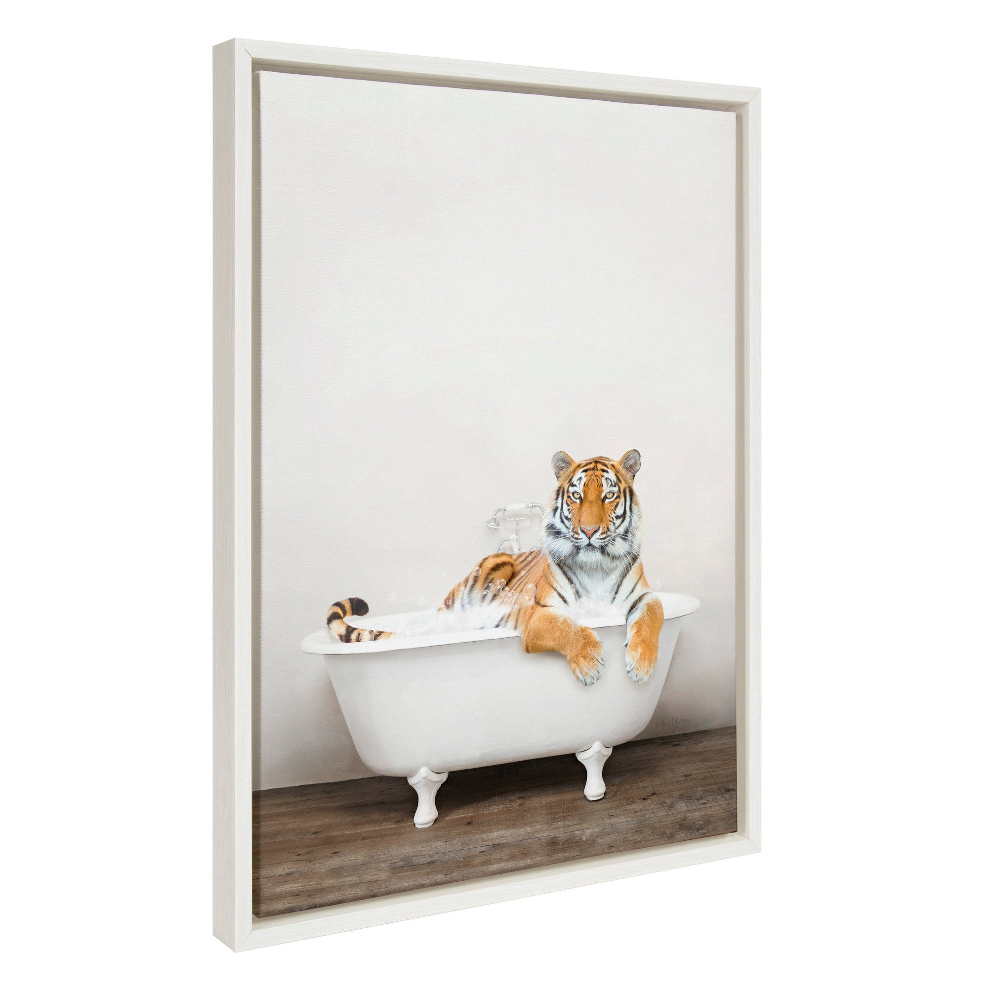 Sylvie Bengal Tiger in Rustic Bath Framed Canvas by kateandlaurel - main product image for Resin Society