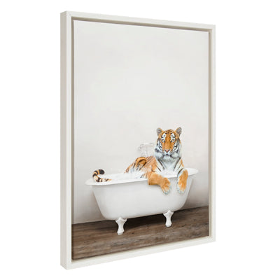 Sylvie Bengal Tiger in Rustic Bath Framed Canvas by kateandlaurel - main product image for Resin Society