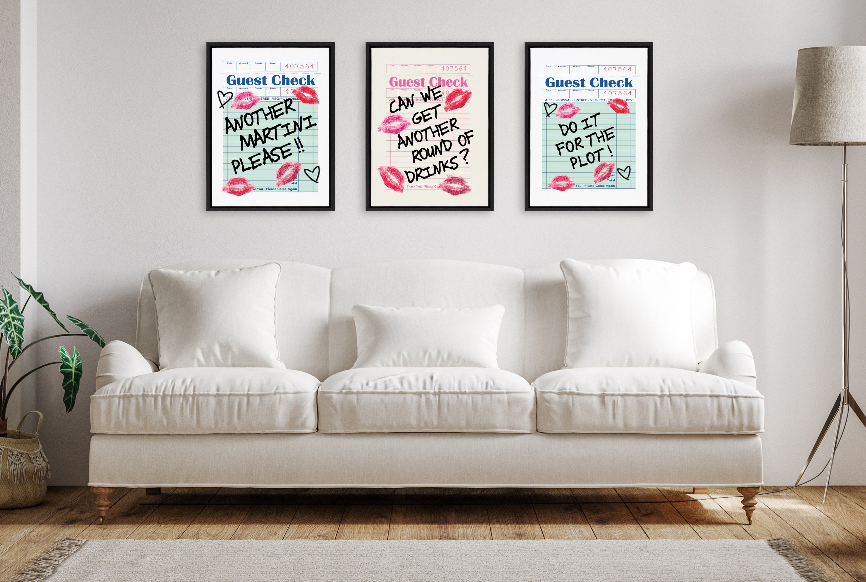 Sylvie Another Martini Guest Check Framed Canvas by Alli Standefer