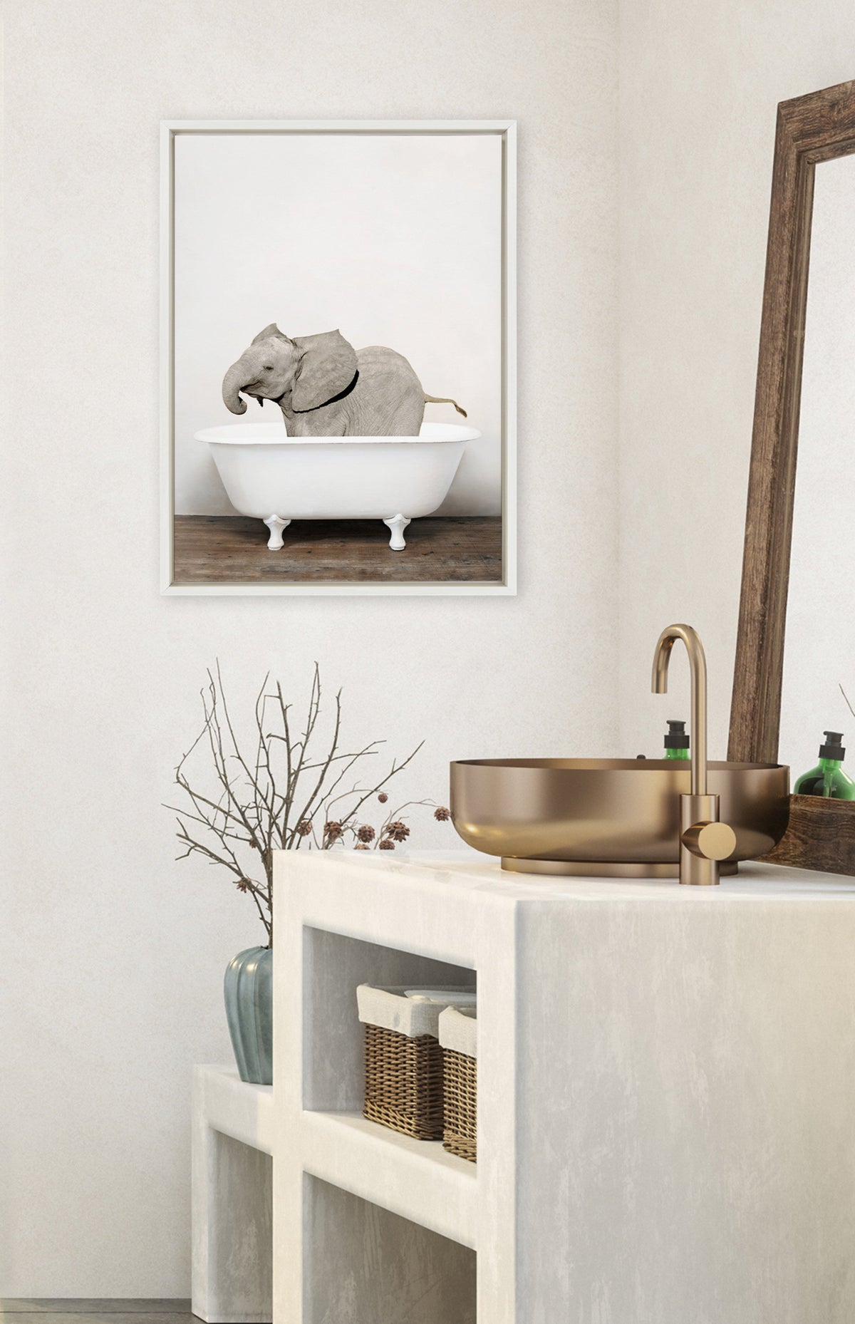Sylvie Baby Elephant in the Tub Color Framed Canvas by kateandlaurel - product image 4 for Resin Society