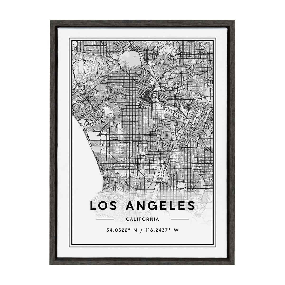 Sylvie Los Angeles Modern Map Framed Canvas by kateandlaurel - main product image for Resin Society