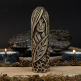 Hand-carved Eir wooden figurine, 14 cm tall, black finish, Norse goddess of healing