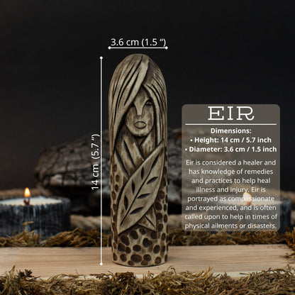 Hand-carved Eir wooden figurine, 14 cm tall, black finish, Norse goddess of healing