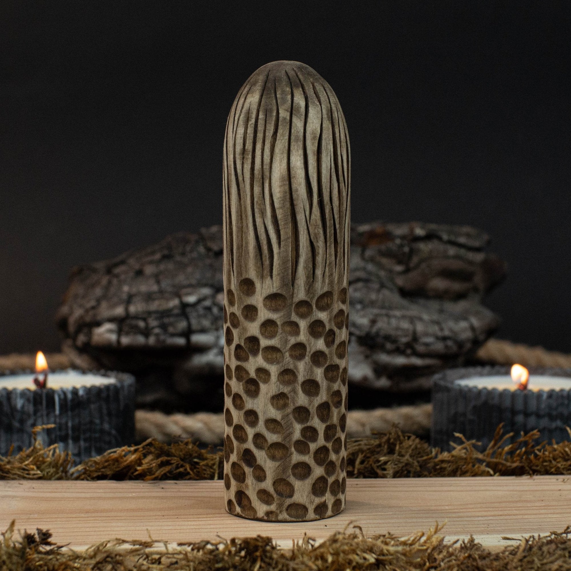 Hand-carved Eir wooden figurine, 14 cm tall, black finish, Norse goddess of healing
