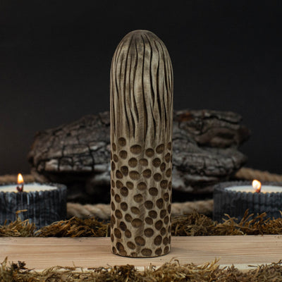 Hand-carved Eir wooden figurine, 14 cm tall, black finish, Norse goddess of healing