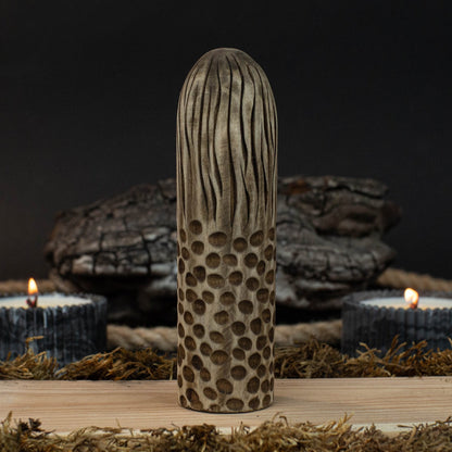 Hand-carved Eir wooden figurine, 14 cm tall, black finish, Norse goddess of healing