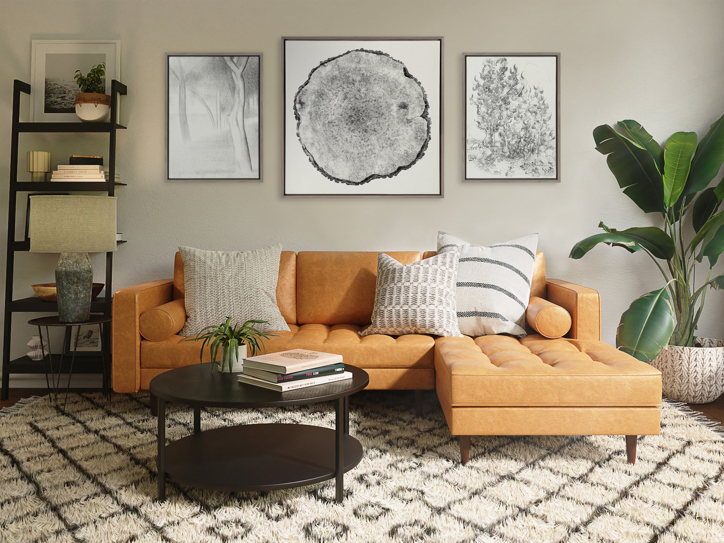 Sylvie Tree Rings Linen Framed Canvas by kateandlaurel - product image 5 for Resin Society