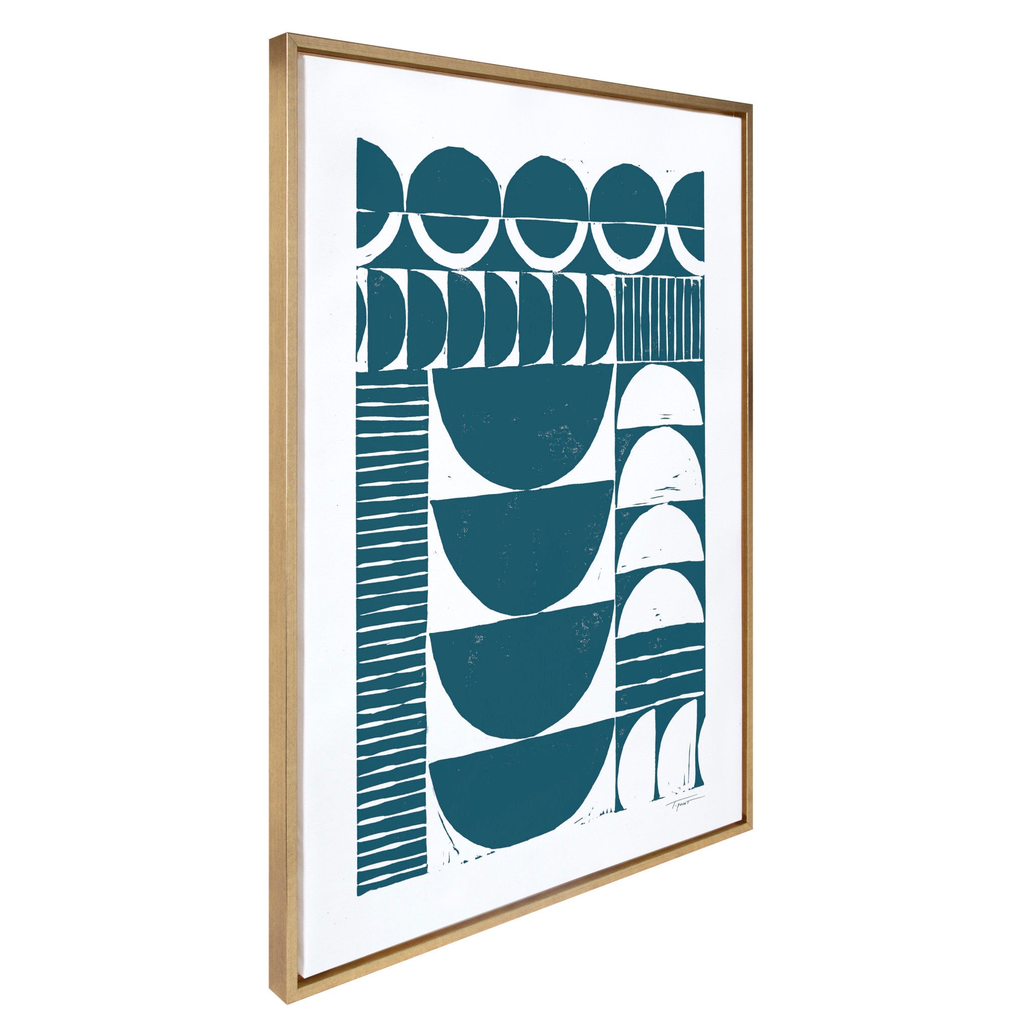 Sylvie Modern Circular Pattern Block Print Teal Framed Canvas by kateandlaurel - product image 2 for Resin Society