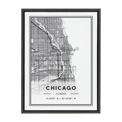 Sylvie Chicago Modern Map Framed Canvas by kateandlaurel - main product image for Resin Society