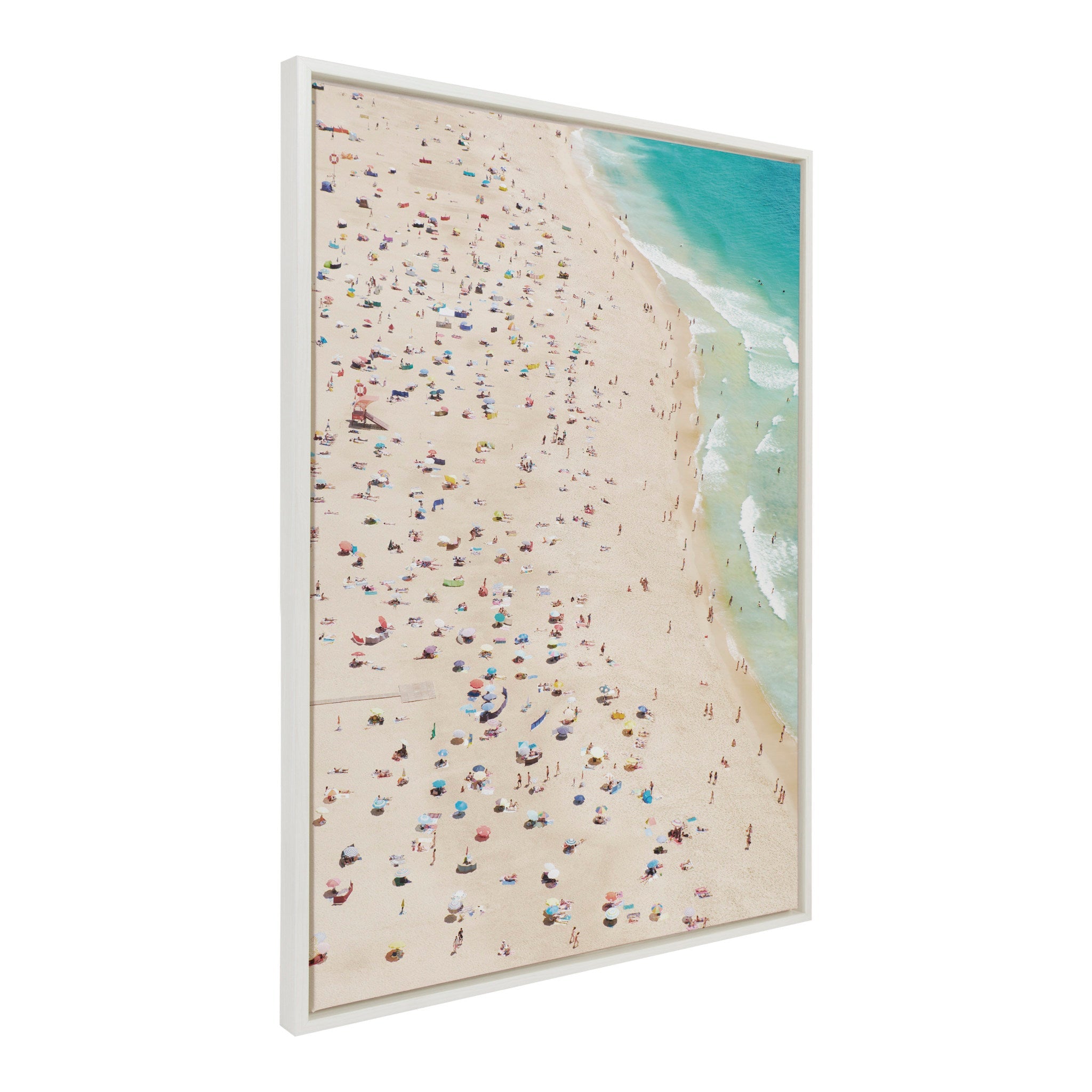Sylvie Crowded Beach from Above Framed Canvas by Amy Peterson Art Studio