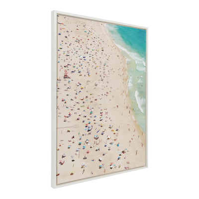 Sylvie Crowded Beach from Above Framed Canvas by Amy Peterson Art Studio