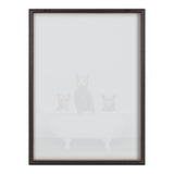Faint image of three light brown bears sitting in a white vintage clawfoot bathtub against a pale background, enclosed in a dark brown rectangular frame.
