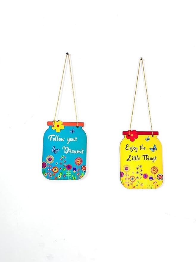 Two rectangular wooden wall hangings displayed side-by-side, each with vintage-style typography featuring motivational messages.