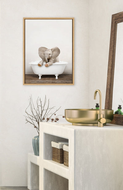 Sylvie Baby Elephant No 6 in Rustic Bath Framed Canvas