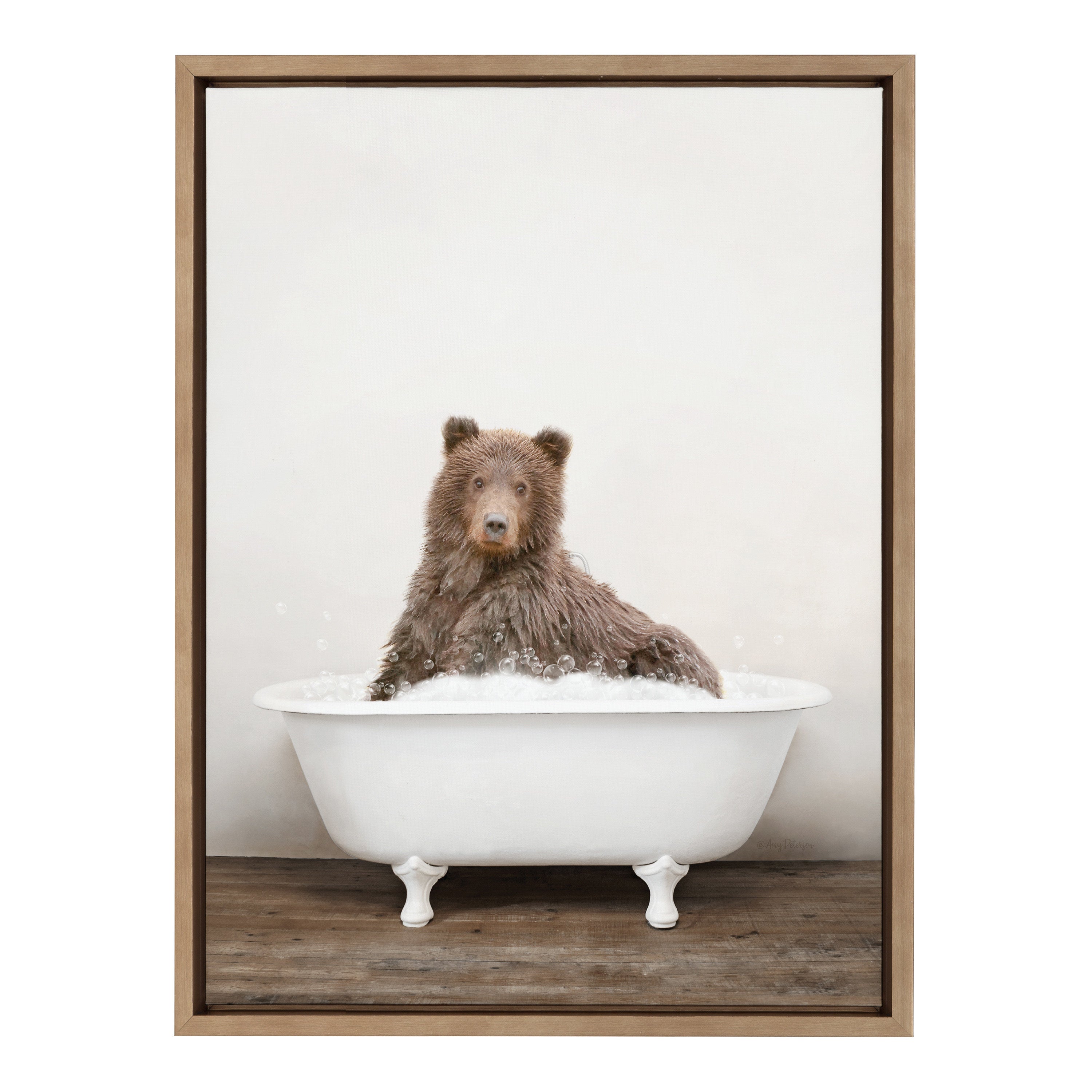 Sylvie Bear Rustic Bubble Bath Framed Canvas by kateandlaurel - product image 14 for Resin Society