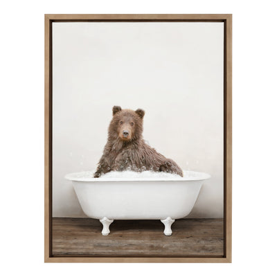 Sylvie Bear Rustic Bubble Bath Framed Canvas by kateandlaurel - product image 14 for Resin Society