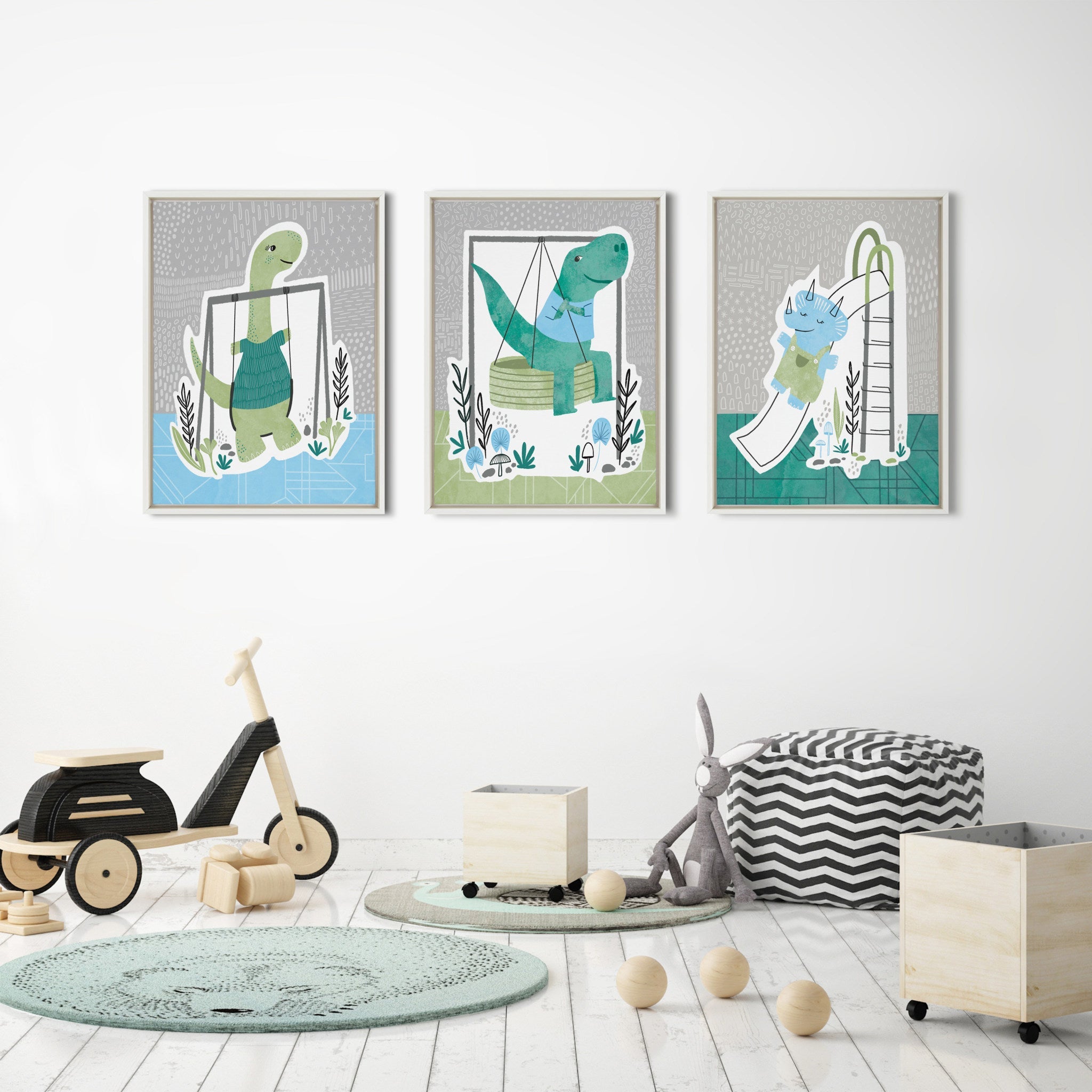 Sylvie Dino at the Park 2 Framed Canvas by Molly Fabiano, White 18x24 by kateandlaurel - product image 7 for Resin Society