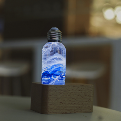 EP Light Blue Resin LED Bulb with unique handcrafted blue resin design