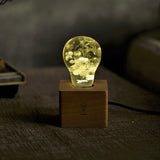 Hydrangea Flower Resin LED Light Bulb with wooden base showing yellow flower design