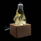 Hydrangea Flower Resin LED Light Bulb with wooden base showing yellow flower design