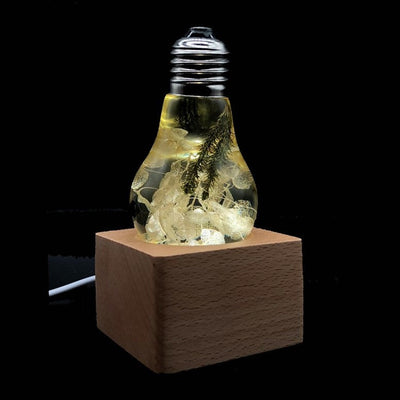 Hydrangea Flower Resin LED Light Bulb with wooden base showing yellow flower design