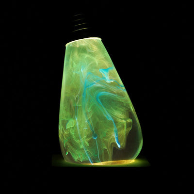 EP Light Spring Resin LED Bulb with green resin design on wooden base