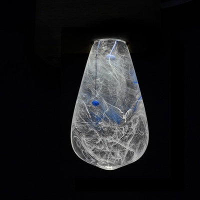 EP Light Blue-Drop Resin LED Bulb handcrafted with eco-friendly resin, shown with wooden base options