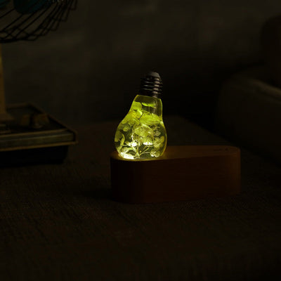 Hydrangea Flower Resin LED Light Bulb with wooden base showing yellow flower design