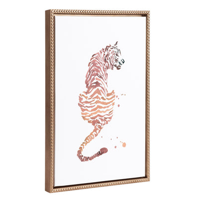 Sylvie Beaded Boho Tiger framed canvas art with gold vintage beaded polystyrene frame on wall