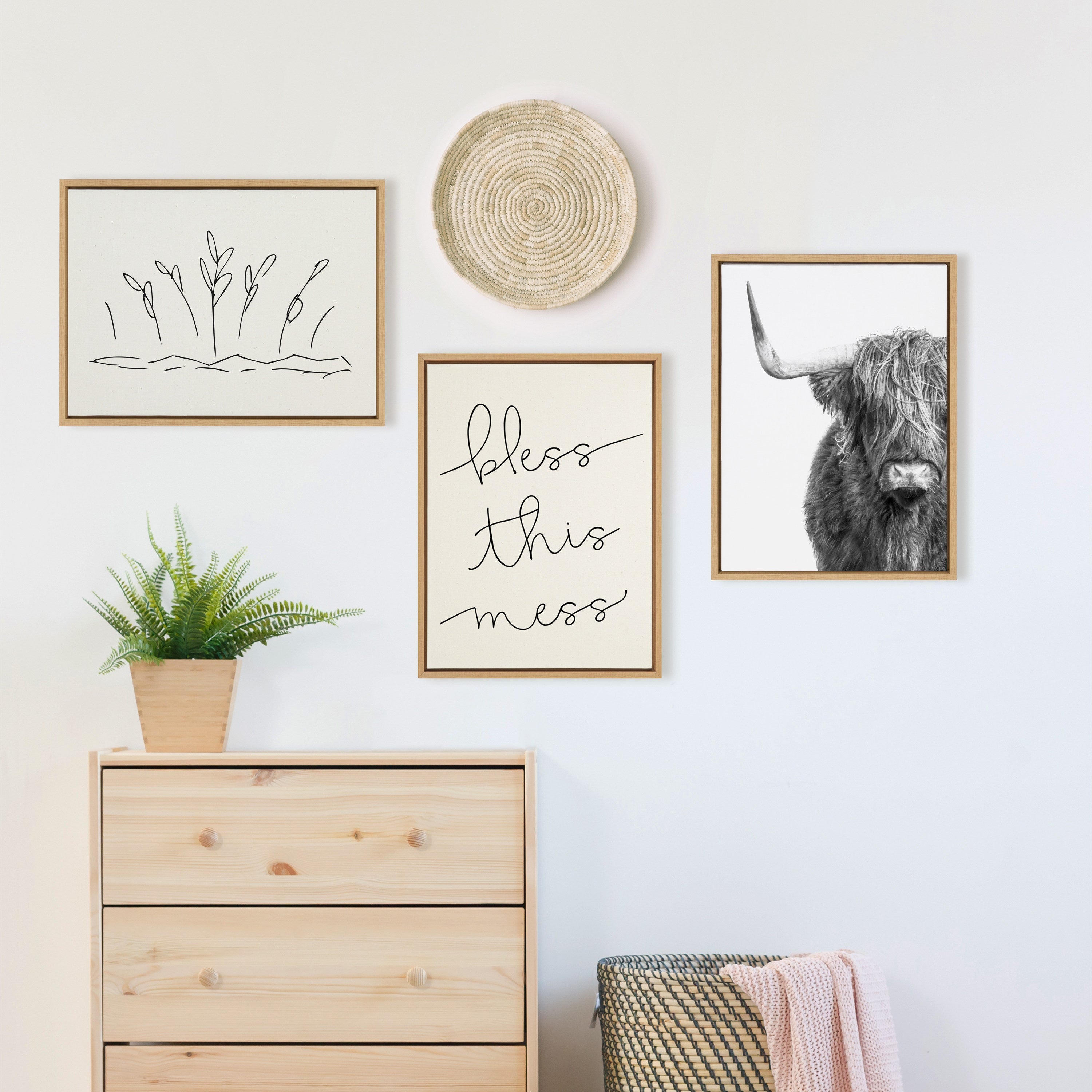 Sylvie B&W Highland Cow No. 1 Framed Canvas by Amy Peterson Art Studio