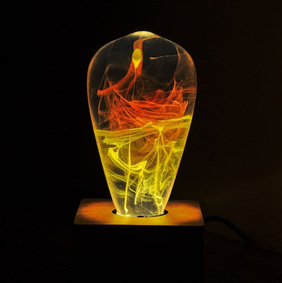 EP Light Solar Corona Resin LED Bulb with wooden base showing unique resin design