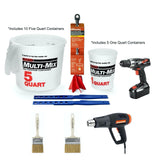 Premium Epoxy Tool Kit with drill, heat gun, mixing containers, gloves, and brushes
