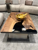 Epoxy-Resin Walnut Coffee Table With Stone Looking Legs by Gizz - product image 7 for Resin Society