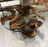 Round Epoxy Resin Table with Wooden Vortex Base Made of Walnut by Gizz - product image 4 for Resin Society
