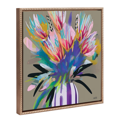 Sylvie Beaded Bright Flowers framed canvas art with gold vintage beaded frame showing colorful floral design