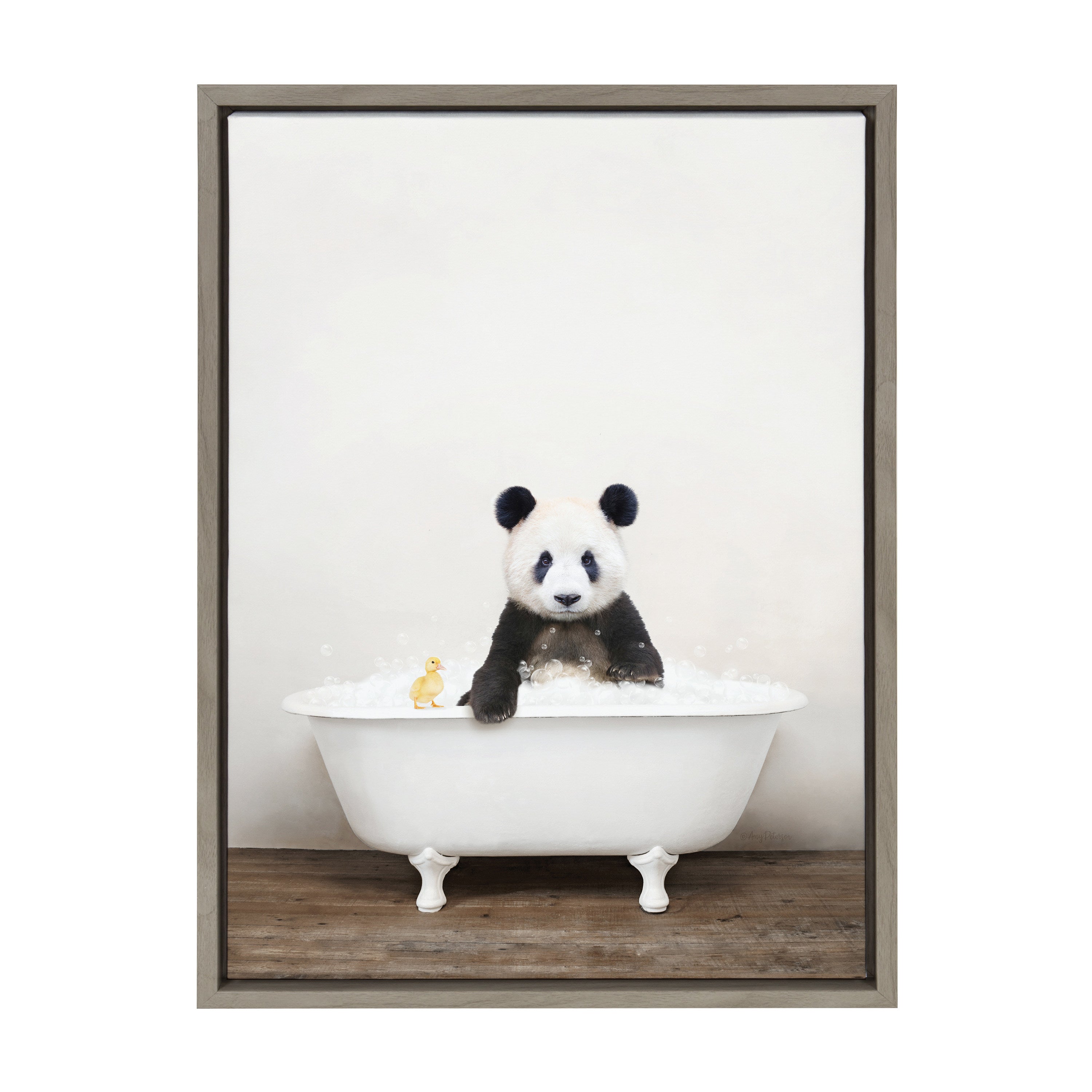 Sylvie Panda Waving in Rustic Bath Framed Canvas by kateandlaurel - product image 20 for Resin Society