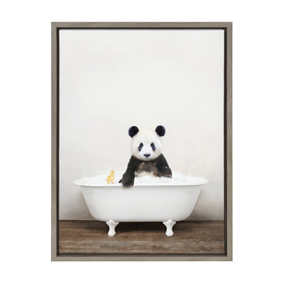 Sylvie Panda Waving in Rustic Bath Framed Canvas by kateandlaurel - product image 20 for Resin Society