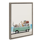 Sylvie Summer Animal Adventures framed canvas art showing vibrant zoo animals at the beach with floating polystyrene frame