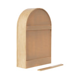 Light wood wall shelf shaped as a rounded arch with a flat back and a separate thin wooden strip in front, shown against a white background.