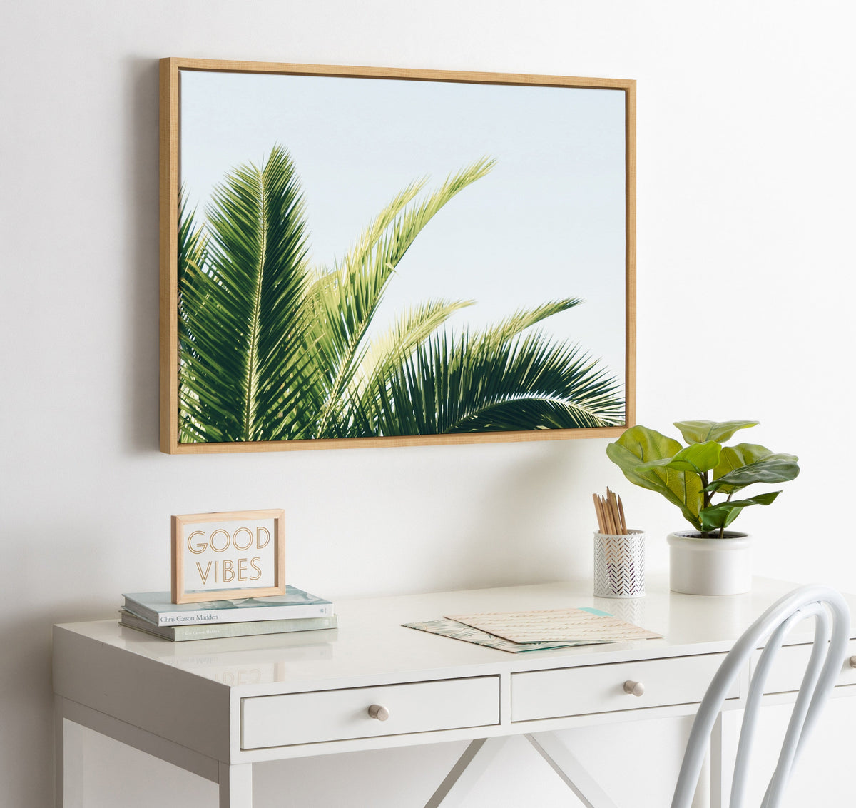 Sylvie Tropical Palm Under Blue Sky Framed Canvas by kateandlaurel - product image 4 for Resin Society