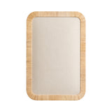 Rectangular pinboard with rounded corners, featuring a textured light wood frame and a soft beige fabric surface.