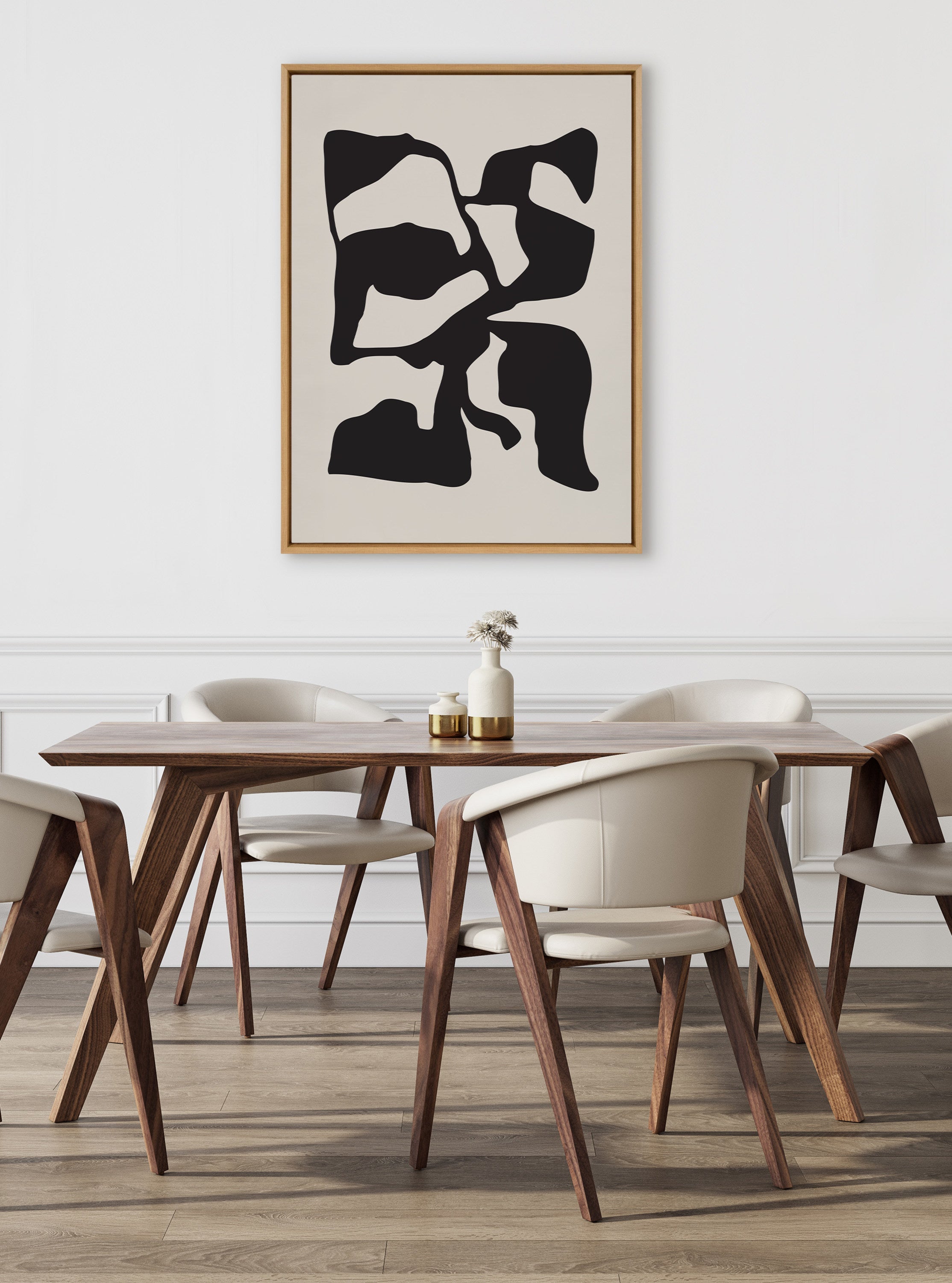 Sylvie Distorted Shapes of Black and Tan Framed Canvas by The Creative Bunch Studio