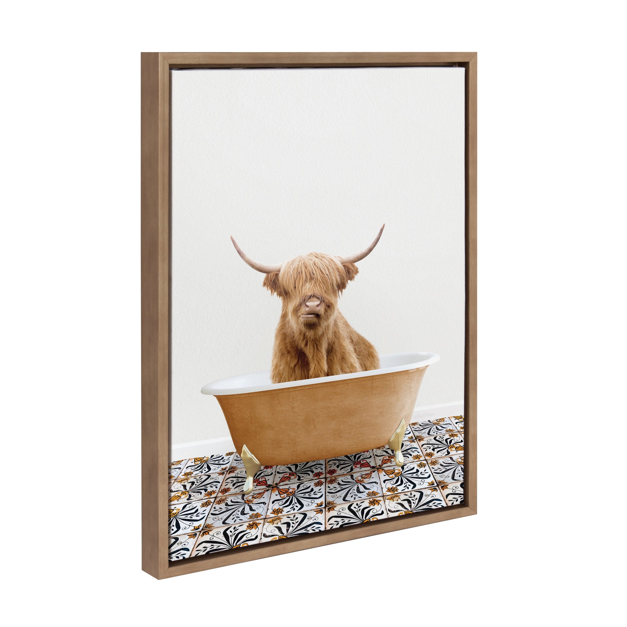 Sylvie Highland Cow In Mediterranean Bath Framed Canvas by kateandlaurel - main product image for Resin Society