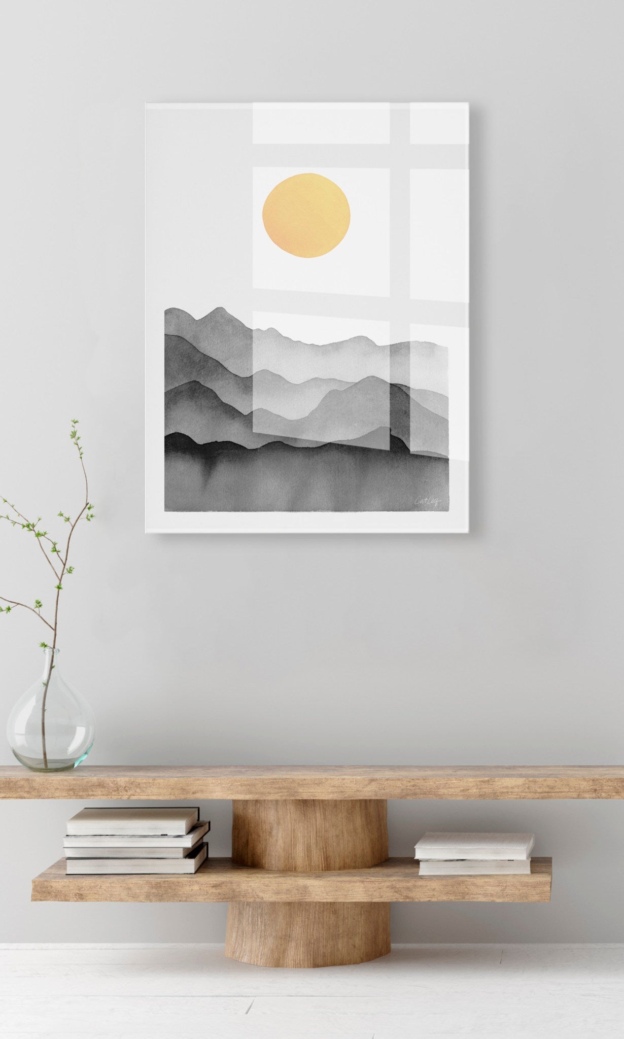 Black Yellow Mountain Range Silhouette Floating Acrylic Art by kateandlaurel - product image 8 for Resin Society