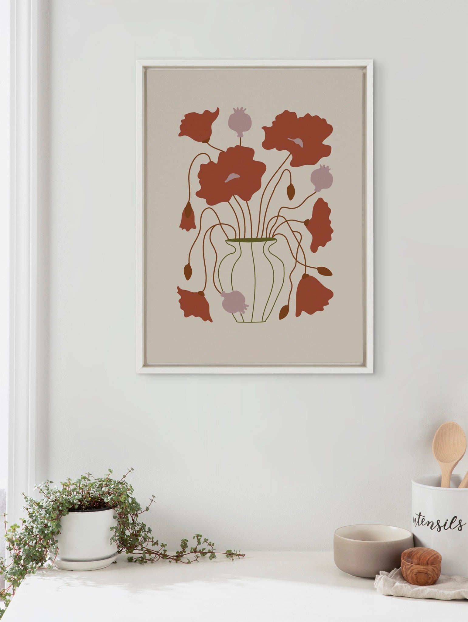 Sylvie Colorful Abstract Retro Floral Red and Pink Framed Canvas by kateandlaurel - product image 5 for Resin Society