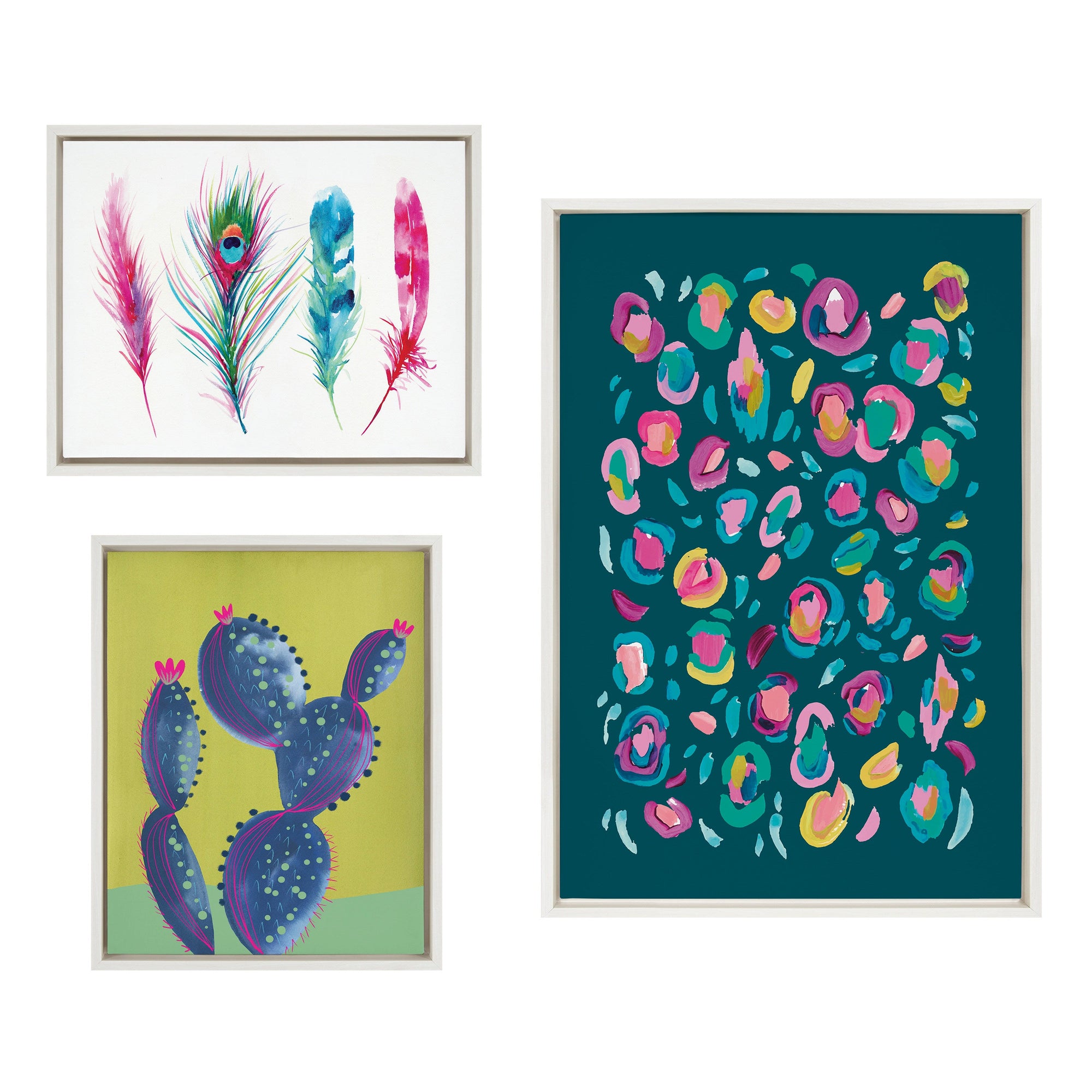 Sylvie Leopard 3, Feather Four and 800 Folk Cactus v2 Framed Canvas by kateandlaurel - product image 7 for Resin Society