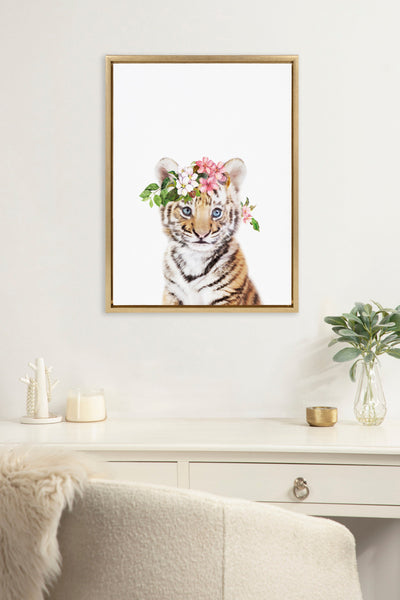 Sylvie Flower Crown Tiger Cub Framed Canvas by Amy Peterson Art Studio