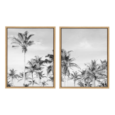 Sylvie Coastal Coconut Palm Tree Beach BW Framed Canvas Set by The by kateandlaurel - main product image for Resin Society