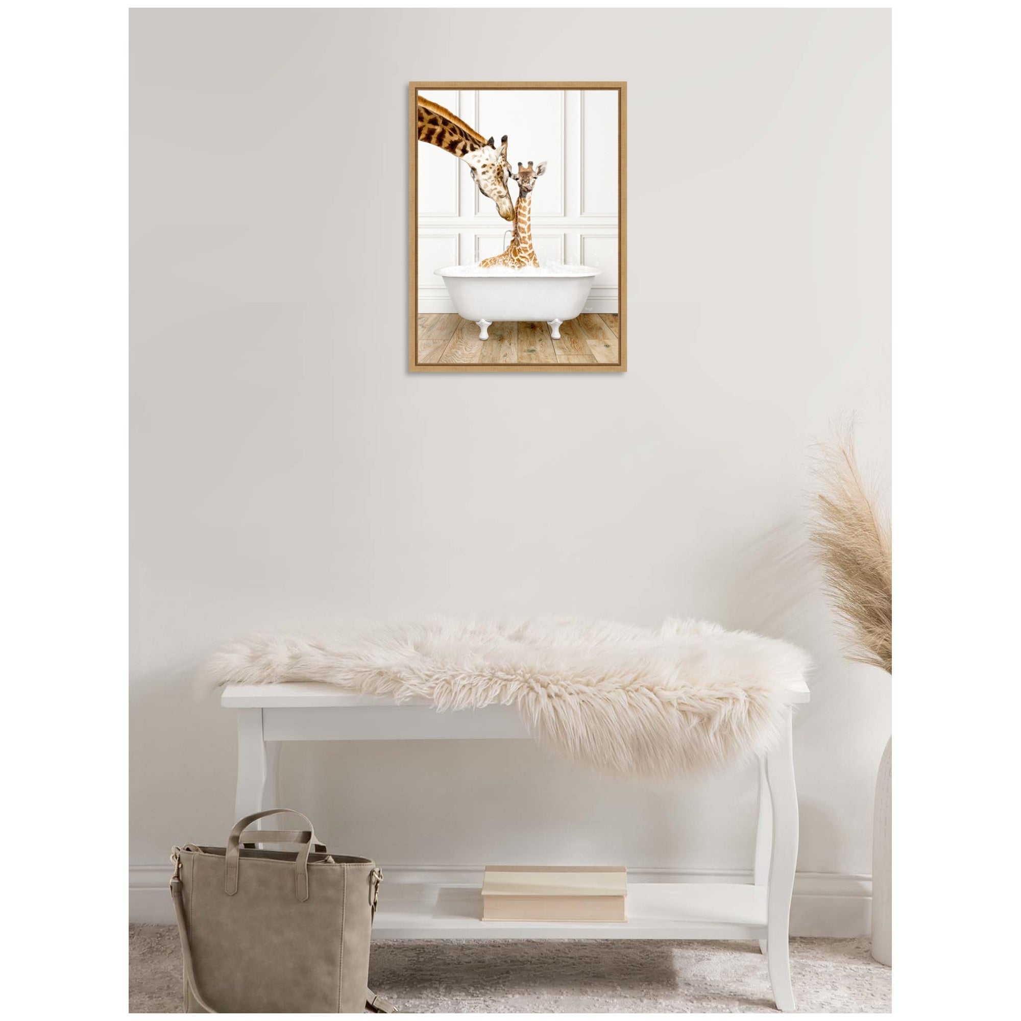 Sylvie Mother and Baby Giraffe in Traditional Vintage Bathtub Framed Canvas by Amy Peterson