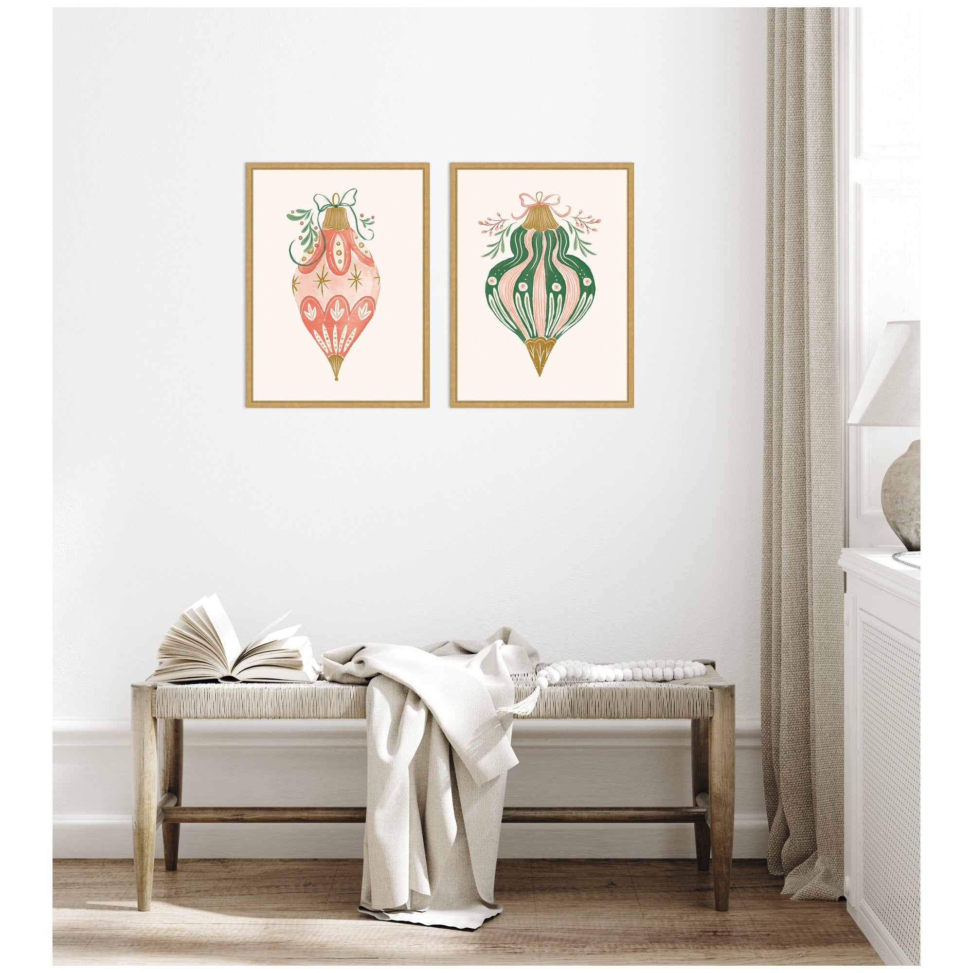 Sylvie Holiday Ornament Collection - 2 Piece Framed Canvas Art Set by Jill Labieniec
